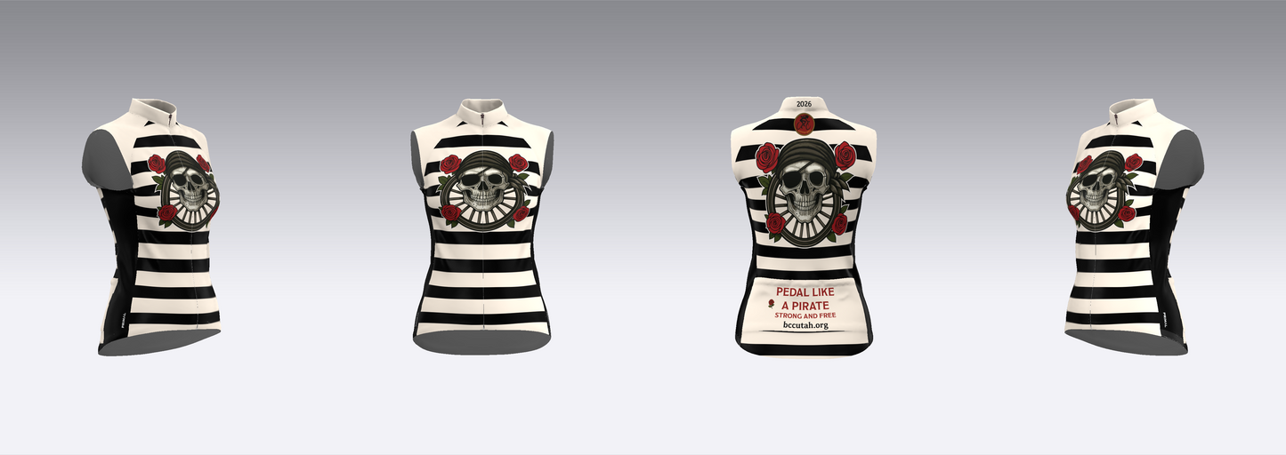 Black and white striped tank tops with skull designs on a gray background